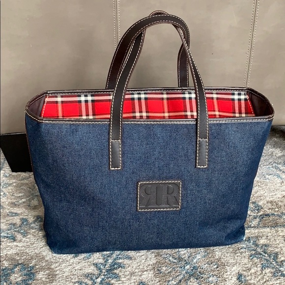 Pedro Rogado Handbags - Pedro Rogado Denim and Plaid Zip Tote